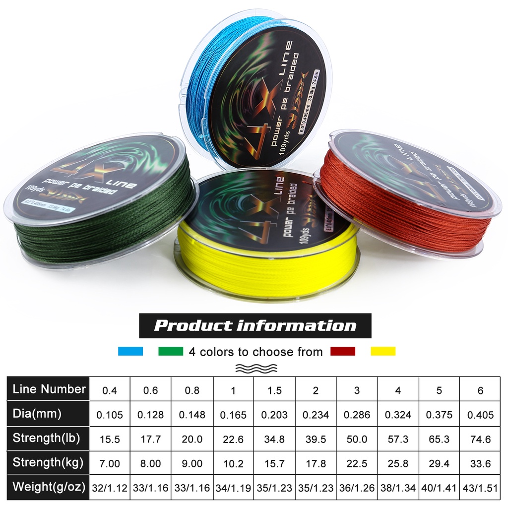 PE 4 Strands Braid Fishing Line 100M 4 Warna Kekuatan Super Kuat Dikepang 0.4-6.0 # Pancing