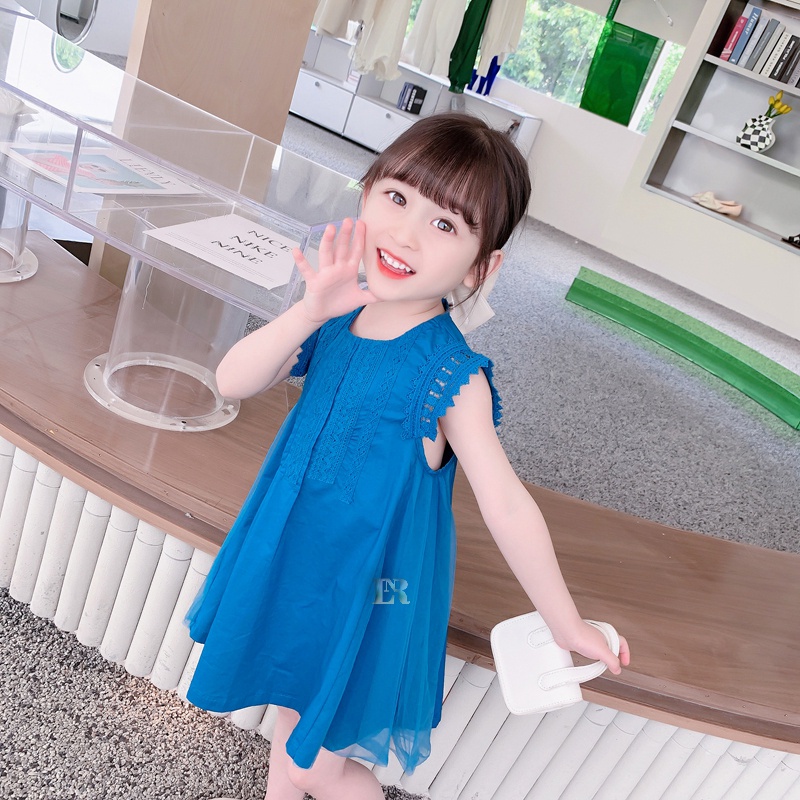 LNR Shop Dress Import Dengan Tutu di Bagian Kanan dan Kiri Ruffle Puffy Long Midi Dress Musim Panas Anak Perempuan Dress Midi Cute Skirt