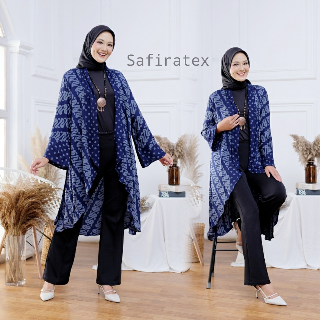outer batik cardigan rayon paris navy edition super premium