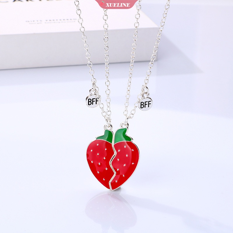 Kalung Strawberry Manis Magnet Batu Teman Baik Teman Baik Kreatif Wanita Kerah Rantai Set Paduan Tetesan Minyak BFF Gadis Aksesoris Hadiah [ZXL]