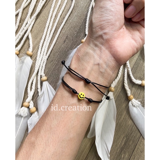 Gelang Manik Smile Tali Korea 1mm Hitam Beads Bracelet Murah