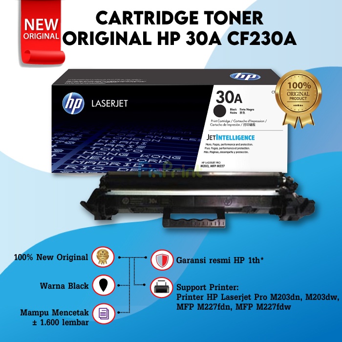 Cartridge Toner Original 30A CF230A Printer Laserjet Pro M203dw MFP