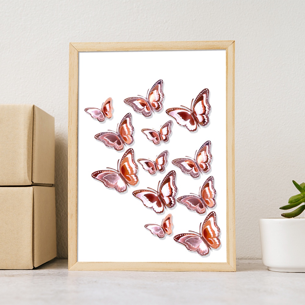 12pcs 3-Layer Hollow Butterfly Stiker Glittering Art DIY Decals Halus Dekorasi Kertas Kupu-Kupu 3D Gradien Kupu-Kupu Wallpaper Untuk Jendela Kamar Kulkas Pesta