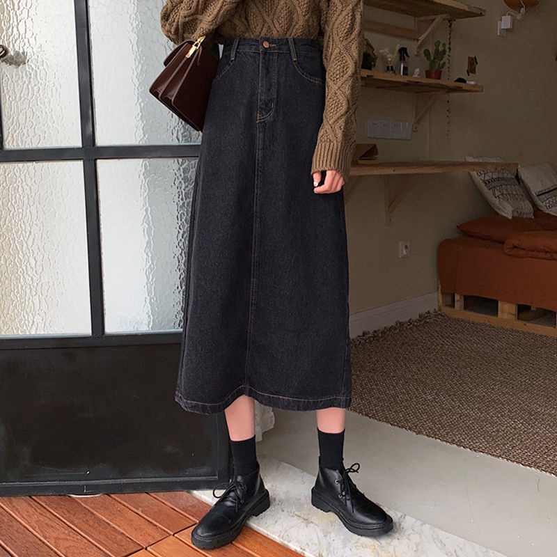 Rok A-line Highwaist Hitam / Rok Denim Fashion Diimpor / Rok Jeans Wanita Kasual Korea Style