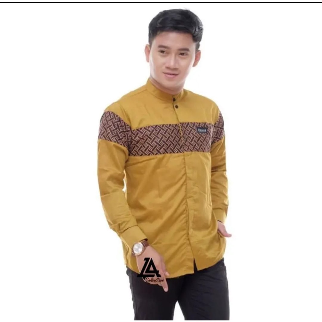 Baju Koko Pria I Kemeja Koko Kombinasi Batik Qinang