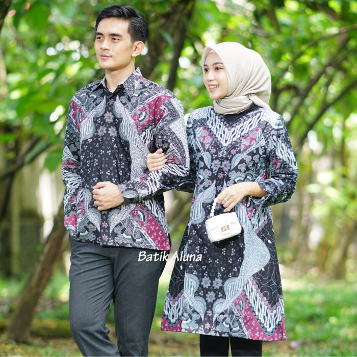 Batik Couple Pasangan Modern Lengan Panjang Bahan Katun Premium Atasan Batik Wanita Kapel BY FASHION BATIK ALUNA