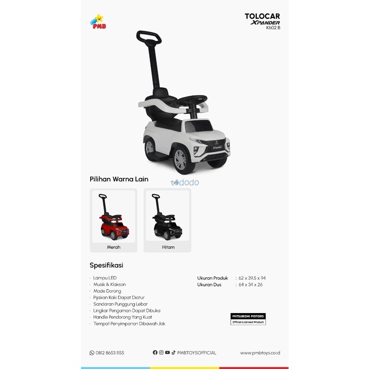 Mainan Mobil Dorongan Anak Tolo Car Tolocar PMB Expander  K602 / K602B/ K602C