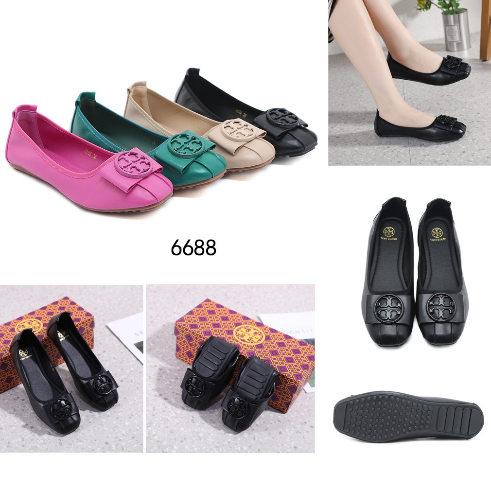 TB Leather Logo Bow Ballerinas Flat Shoes 6688