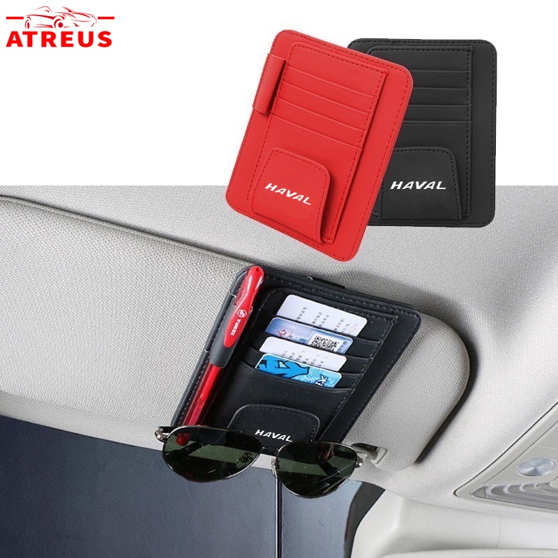 Car Sun Visor Card Organizer Leather Sunglasses Clip Holder Untuk Haval H6 Jolion H2 H2s H1 2021 2022 H5 M4 H9