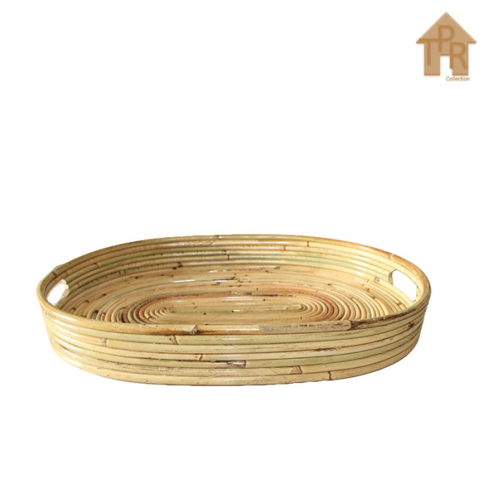 Rotan - Set Nampan Baki Tray Oval Natural Gloss Rotan Utuh 2 PCS.