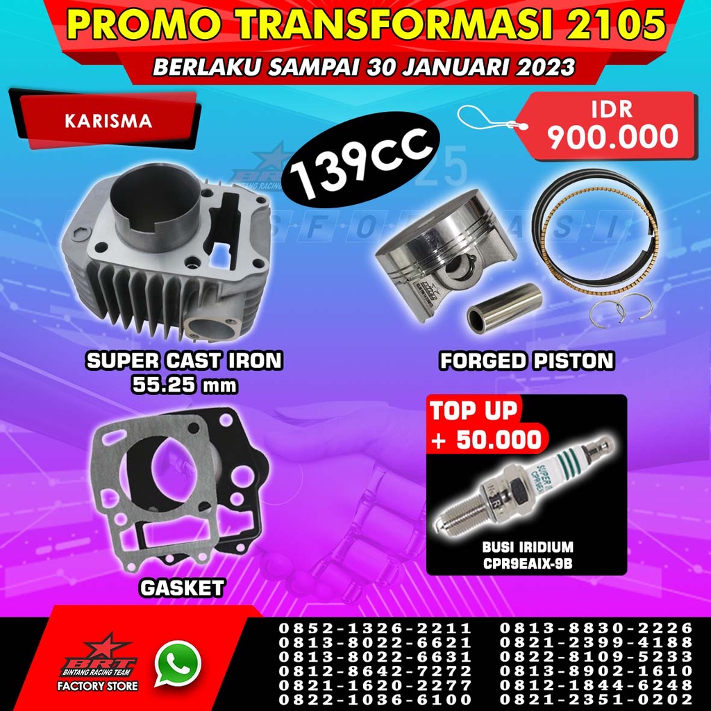 BLOCK SUPER CAST IRON + SUPER FORGED PISTON 55.25 KARISMA / SUPRA X 125 BRT