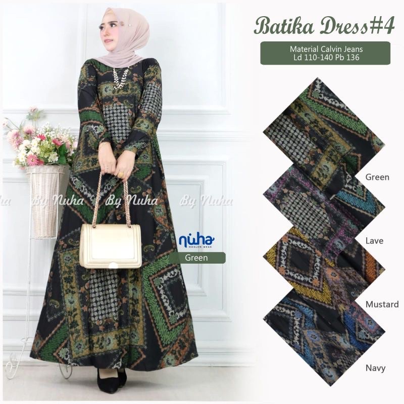 Batika Dress 4 LD110 - Gamis Calvin Jeans terbaru Jumbo Bigsize Oversize / 023-7094