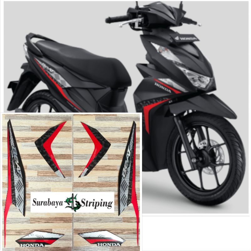 striping sticker Honda Beat ISS hitam merah tahun 2021 2022