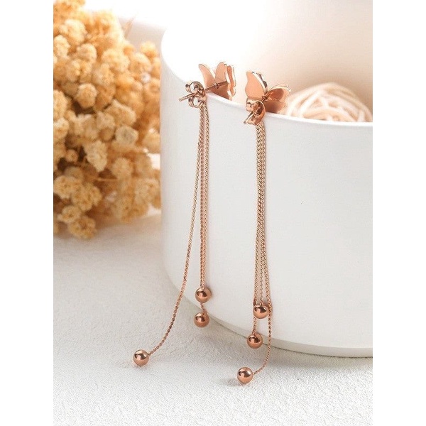 Anting Kupu-Kupu Rose Gold Wanita fashion Harian Terbaru Anti Karat Dan Luntur