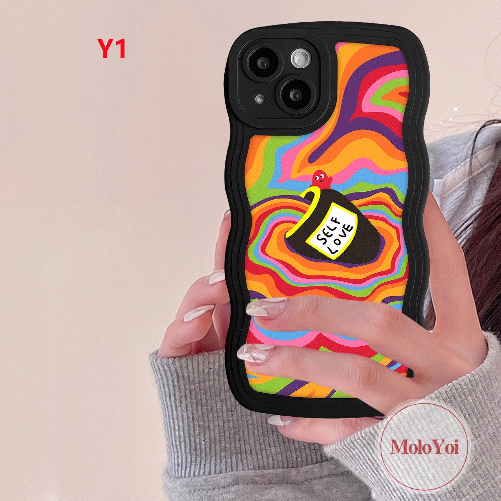 IPHONE Casing Ponsel Kompatibel Untuk Iphone11Xr7 8 6 6s 14plus14 13 11 12 Pro Max X XS Max SE 2020 Casetify Self Love Label Watercolor Wavy Edge Soft Tpu Rainbow Back Cover