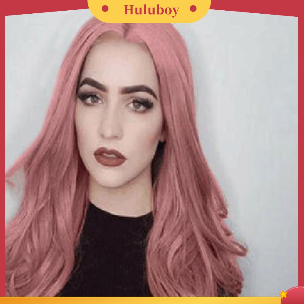 Wig Rambut Ekstensi Model Panjang Keriting Tahan Panas Warna Oranye Pink Untuk Wanita