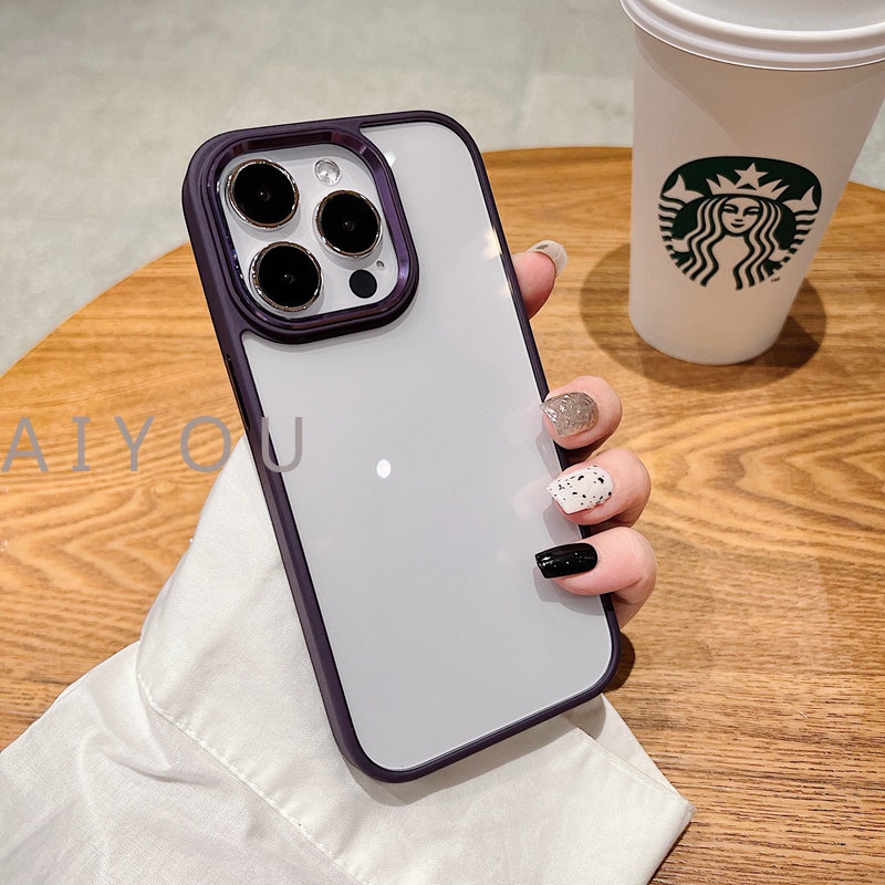 IPHONE Armor Transparan Shockproof Case Untuk Iphone13 14 12 11 Pro Max XR XS 7Plus 8Plus 6Plus 6sPlus 14Plus Metal Kamera Perlindungan Hard PC Cover