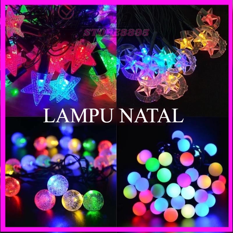 LAMPU NATAL HIAS BOLA ANGGUR BULAN BINTANG CRYSTAL / LAMPU TUMBLR LED RAINBOW MOTIF BOLA SALJU DLL