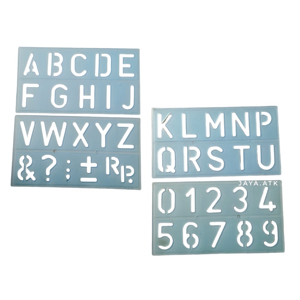 

PENGGARIS MISTAR SABLON MAL PLASTIK CETAK HURUF ABJAD BESAR 5 CM SET ISI 4