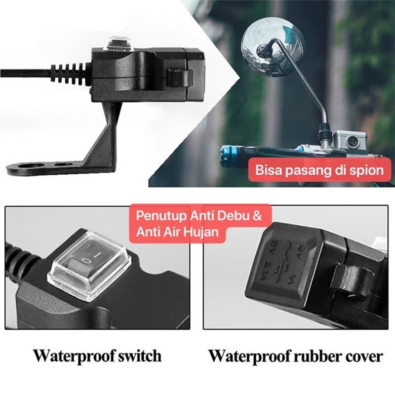 MLD-002 Charger Sepeda Motor 2.1Ampere Anti Air Hujan WaterProof Stang