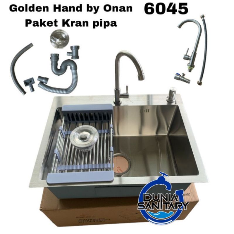 Bak cuci piring Stainless Sus 304 Exclusive GOLDEN HAND By Onan 60 cm 6045 TIRISAN TARIK