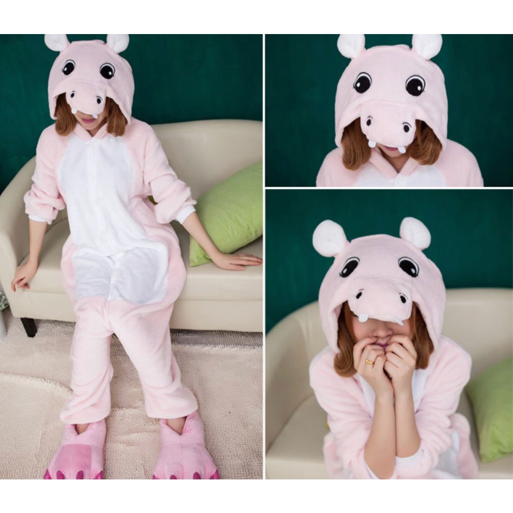 BAJU ONESIE KUDA NIL BADAK AIR HIPPOPOTAMUS RHINOCEROS KOSTUM PESTA COSPLAY KIGURUMI IMPOR HEWAN