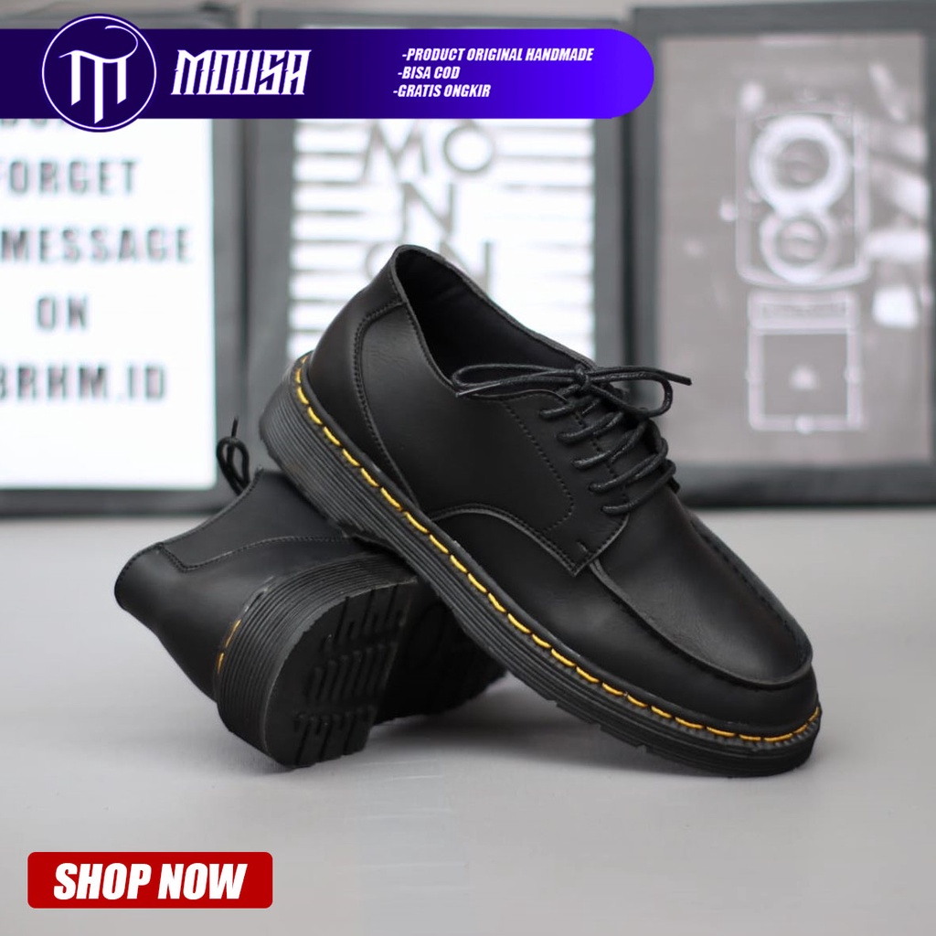 Sepatu Formal Pantofel Docmart Low Boots Kerja Hitam Mousa Lumo