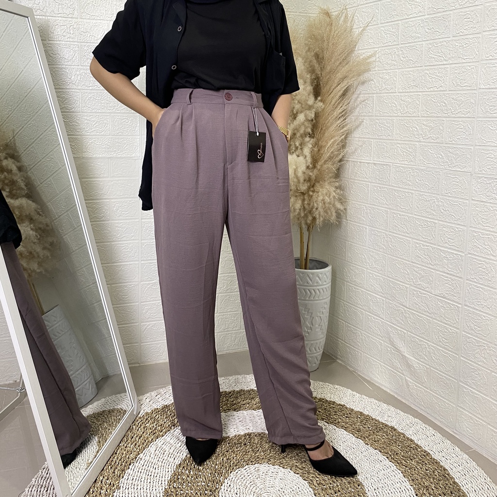 Mauve Crinkle Pants Kancing Momora - Kulot Highwaist Crinkle Loose Pants -  Kancing Cullote Pants - 