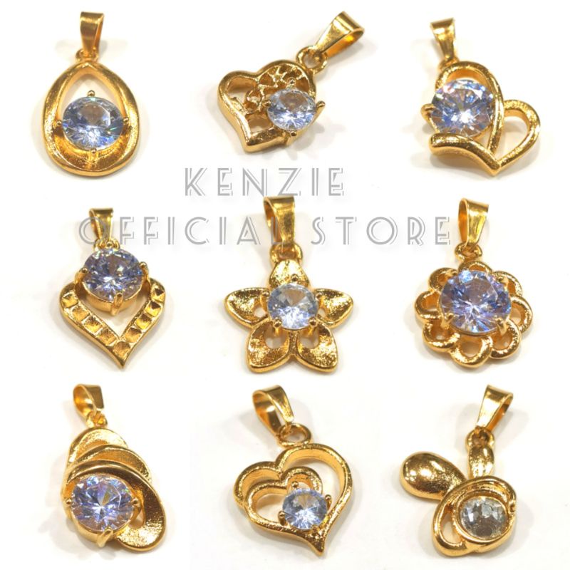 Liontin titanium wanita warna emas motif love permata mewah anti karat selamanya