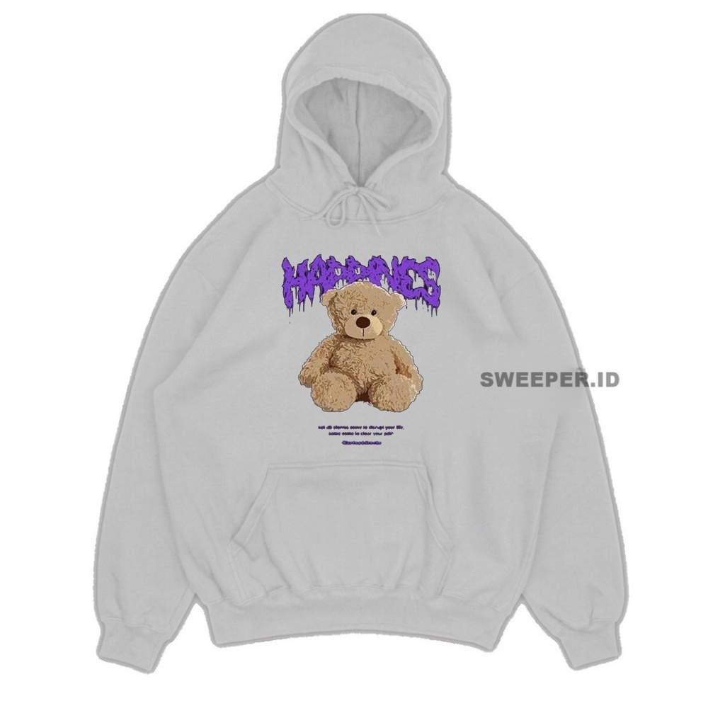 SWEATER HOODIE HAPPINES BEAR KOREAN STYLE BAHAN FLEECE