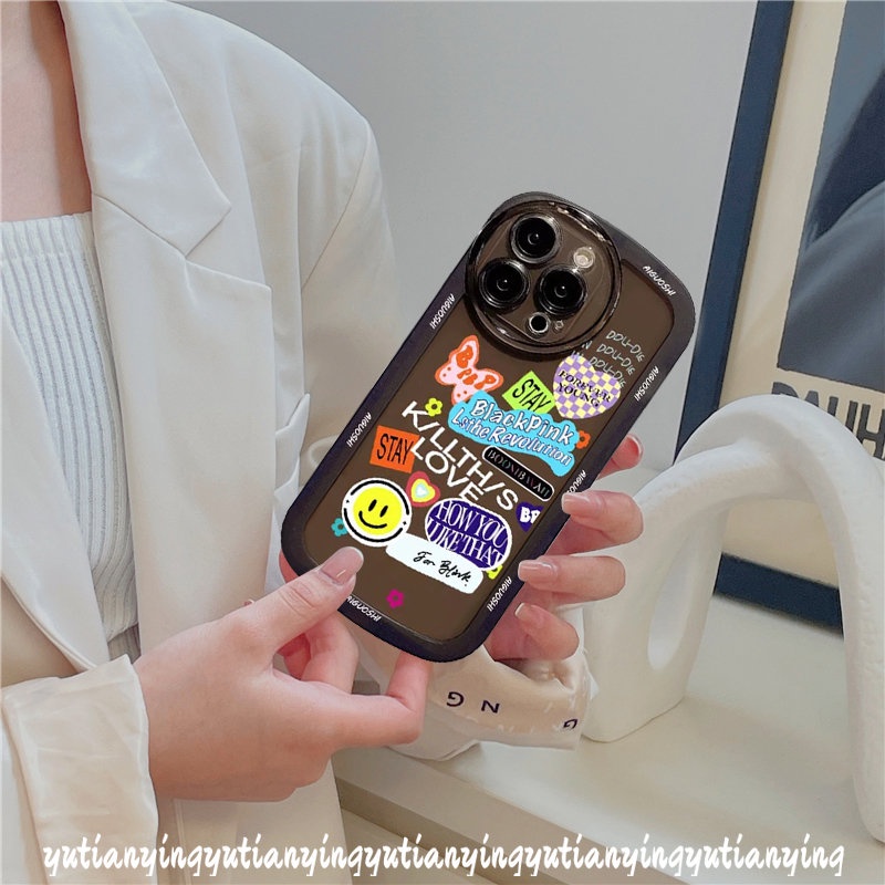 Airbag Shockproof Casing Realme C31 C21Y C12 C11 C15 C25Y C25s C35 C25 Realme 9i 5 6i 5i 5s C20 C20A C3 C1 Trend Fashion Casetify BlackPink Stiker Lucu Label Smile Soft Case Belakang