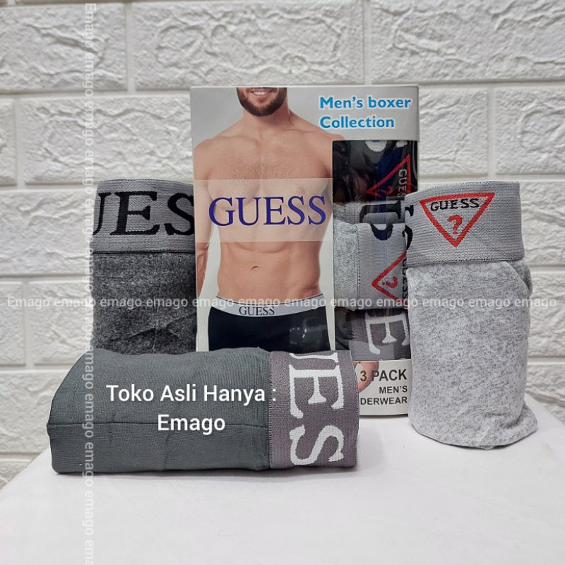 Emago - 3Pcs Celana Dalam Guesse Boxer Pria Guesse 1 kotak isi 3Pcs / Pakaian Dalam Pria Dewasa / Sempak Cowo / Underwear Boxer/ Celana Boxer Murah / Celana Dalam Warna