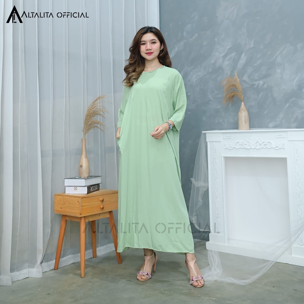 Altalita - Daster Polos Lengan Tangan 3/4 Panjang Semata Kaki Busui Home Dress Gamis Rayon Polos Jumbo LD 120 Long Dress Polos Tangan Panjang Bahan Katun Rayon Adem Tebal Premium