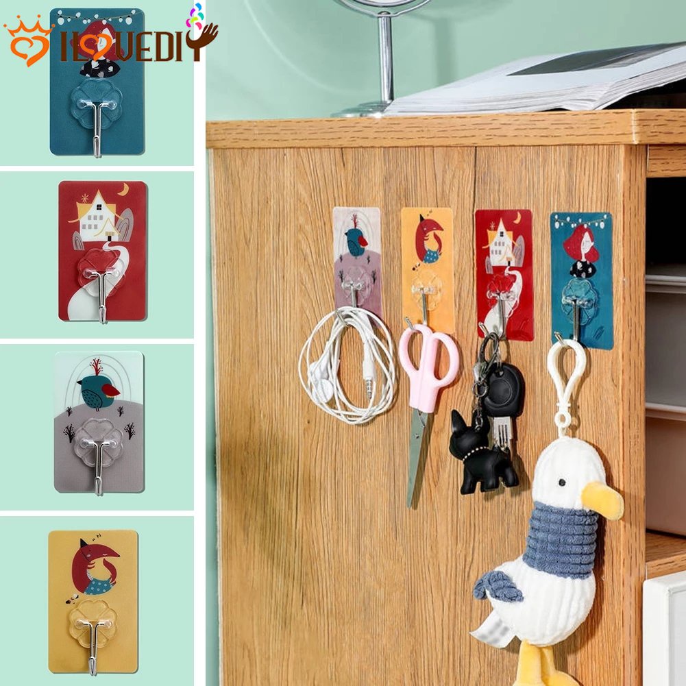 Serbaguna Organizer Gadget Dinding Tempel Kartun Kait Handuk Sikat Kunci Holder Handbag Topi Gantungan Kuat Beban Bantalan Sundry Rak Peralatan Dapur Rak Gantung