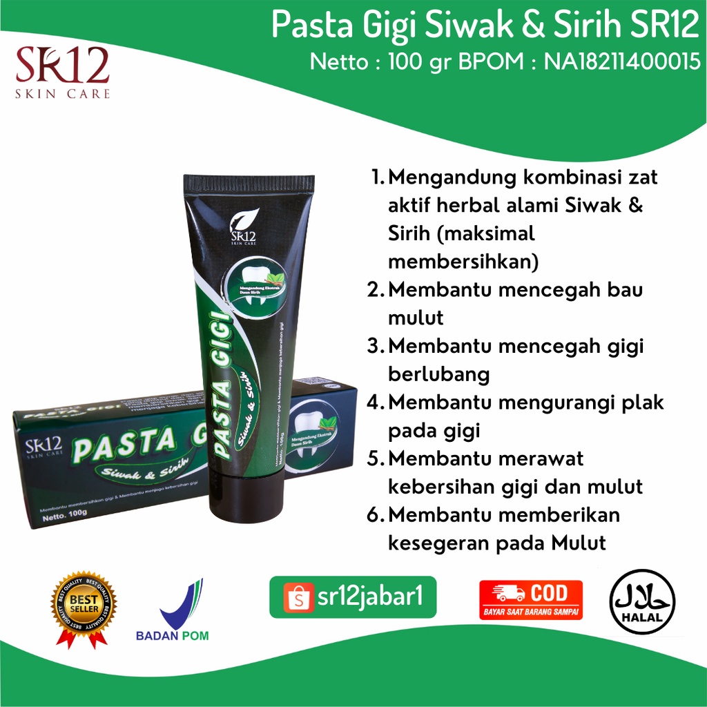 Pasta Gigi Siwak SR12 / Pasta Gigi Menghilangkan Bau Mulut / Menghilangkan Bau Makanan / Menghilangk