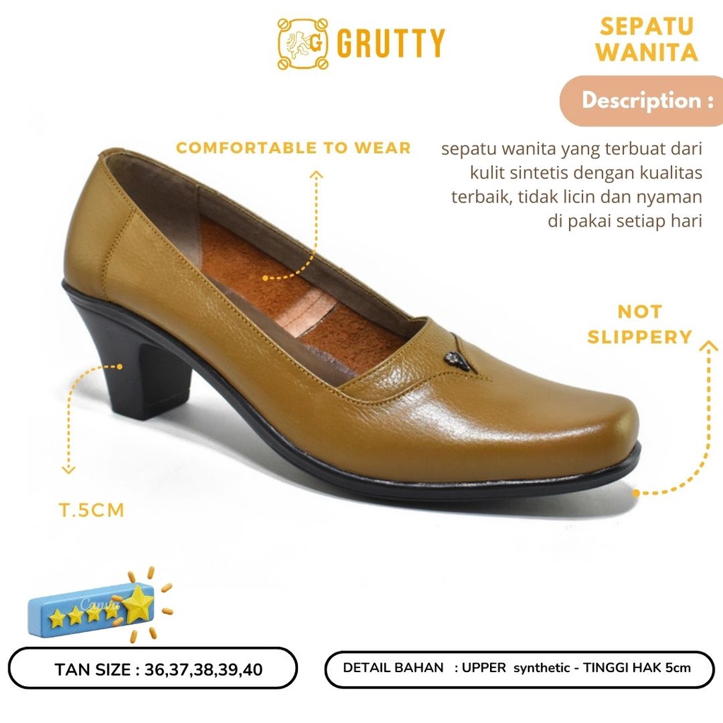 Sepatu Pantofel Wanita Formal Guru Sekolah Kantor Kerja GRUTTY AX413 Tan