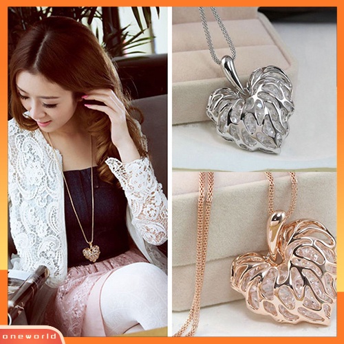 [WONE] Wanita Mode Berongga Hati Bib Pernyataan Panjang Sweater Rantai Kalung Perhiasan