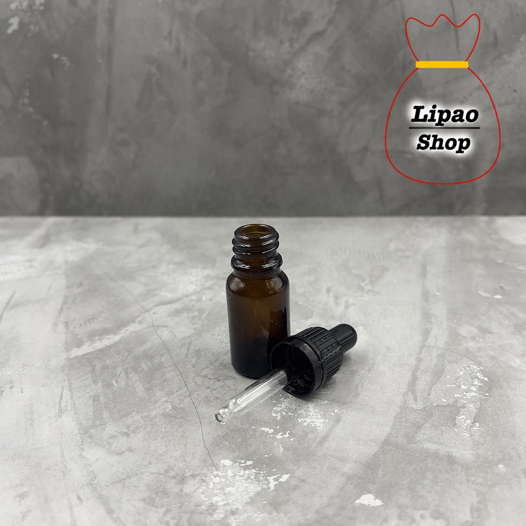 Botol Pipet 10ml Kaca Amber Coklat Tebal - Ring Hitam Segel Seal Serum Pipette Tetes Bottle