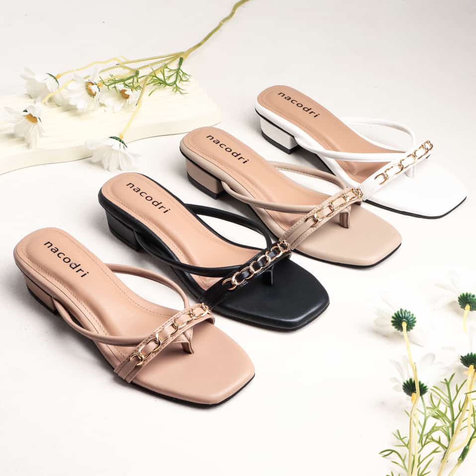 nacodri  OVITA sandal wanita heels 3cm. variasi rantai premium