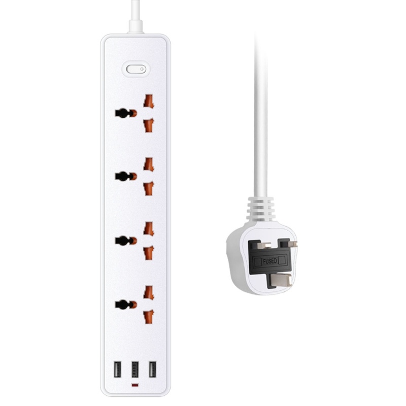 Zzz 7in1 Power Strip Surge Protector 3jenis Colokan Opsional Dengan 4pcs Jarak Luas AC-Outlet &amp; 3x Port USB