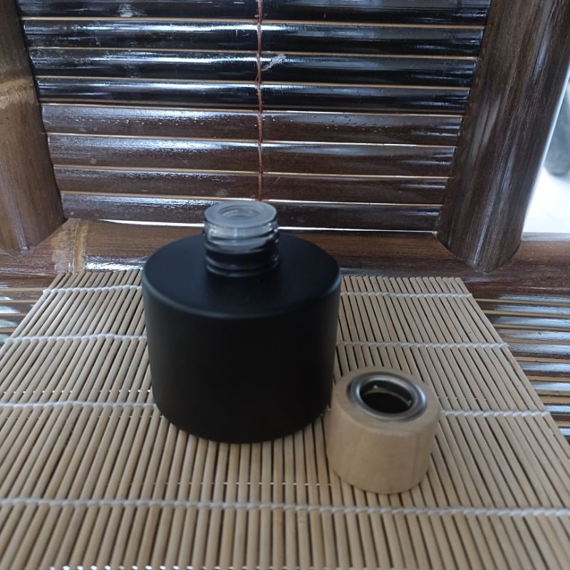 Botol reed diffuser 100ml Hitam bulat tutup kayu round lid / botol diffuser