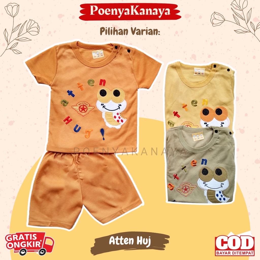 Setelan Baju Bayi Pendek Laki Laki EDRYCA WARNA COKELAT 3-12 Bulan STL06