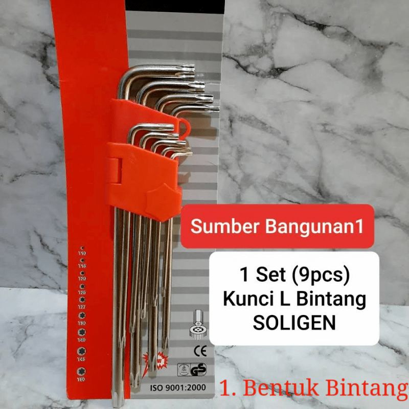 Kunci L set panjang soligen 9 pcs Bentuk Bintang,Bentuk Bola,Bentuk Polos