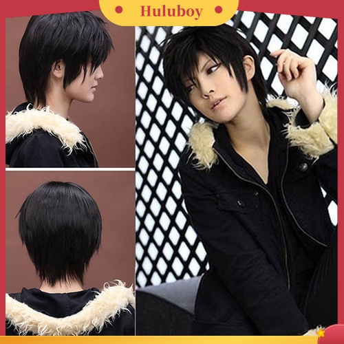 Wig Rambut Sintetis Model Pendek Warna Hitam Tahan Panas Untuk Cosplay