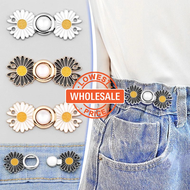 [Harga Grosir] DIY Kancing Jahit Tak Terlihat Adjustable Jeans Pinggang Tombol Ditarik Dilepas Mode Daisy Pola Penyesuaian Pinggang Klip Logam