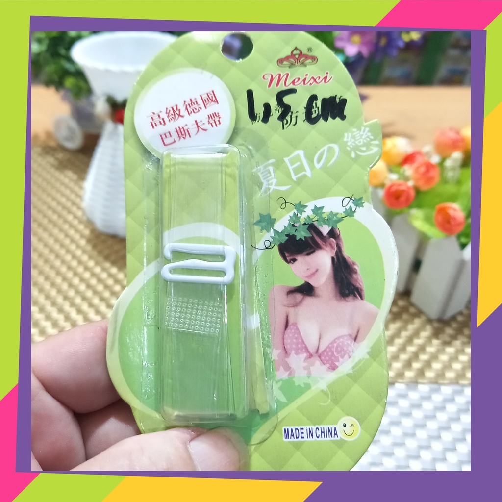 1642 / Tali BH transparan ukuran 1,5 cm / Tali Bra bening model gepeng setelan besi [ kemasan random ]