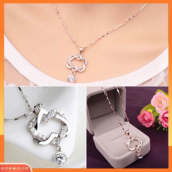 [WONE] Wanita Fashion Ganda Berongga Cinta Hati Liontin Kalung Rantai Choker Perhiasan