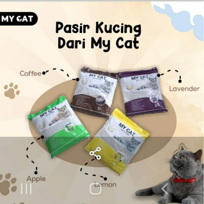 PASIR KUCING GUMPAL WANGI MY CAT PASIR KUCING BENTONITE TERBAIK KHUSUS GOJEK GRAB