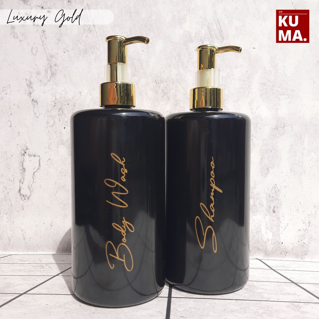 KUMA Luxury Gold Botol Sabun Pump Aesthetic Isi Ulang 500ml Hitam Putih Gold Free Sticker