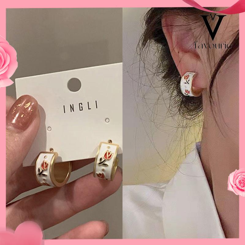 CODCODRetro Musim Semi Tulip Lingkaran C Cincin Gaya Hong Kong s925 Sterling Silver Stud Earrings-FA-FA